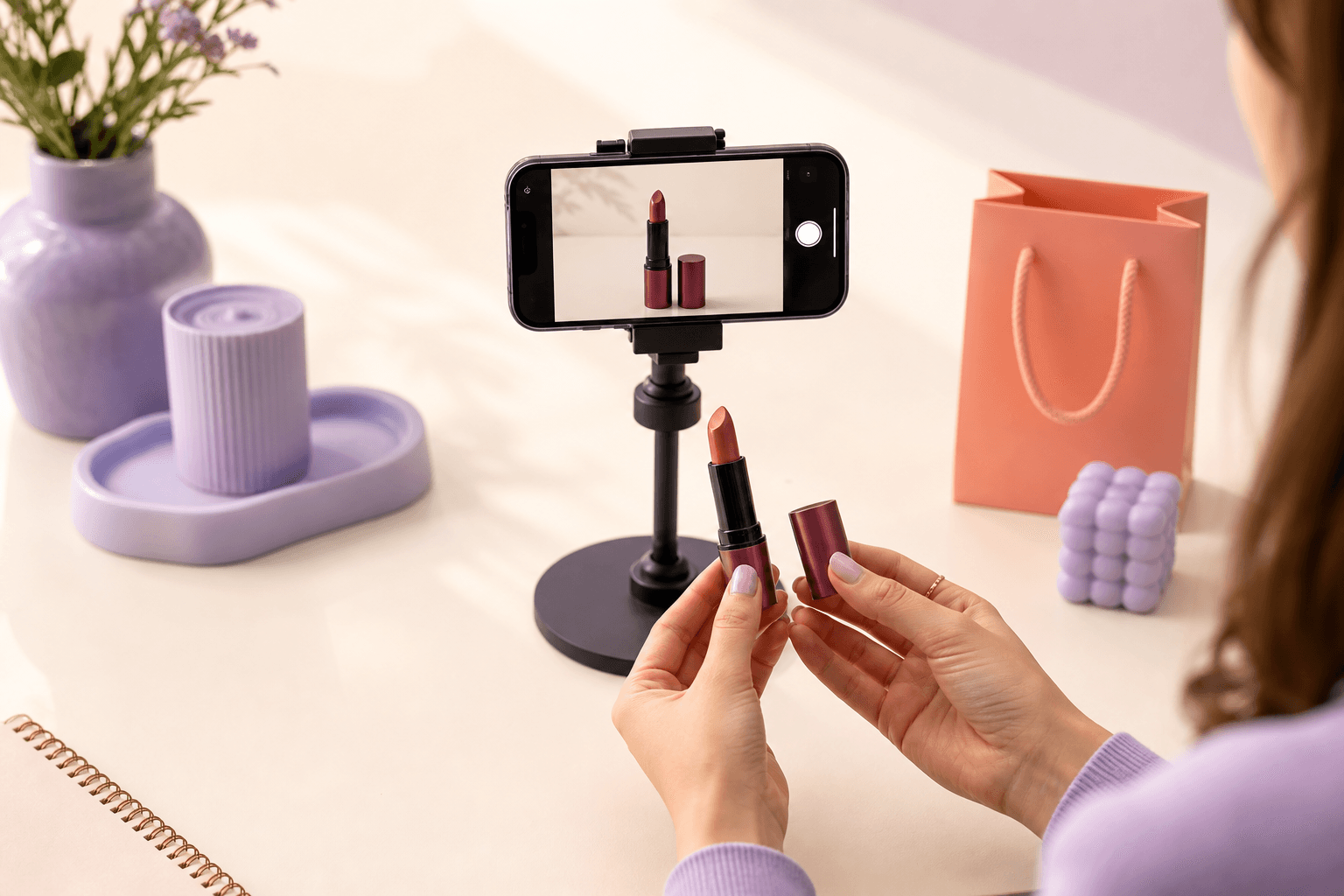 Creator filming a product before claiming cashback